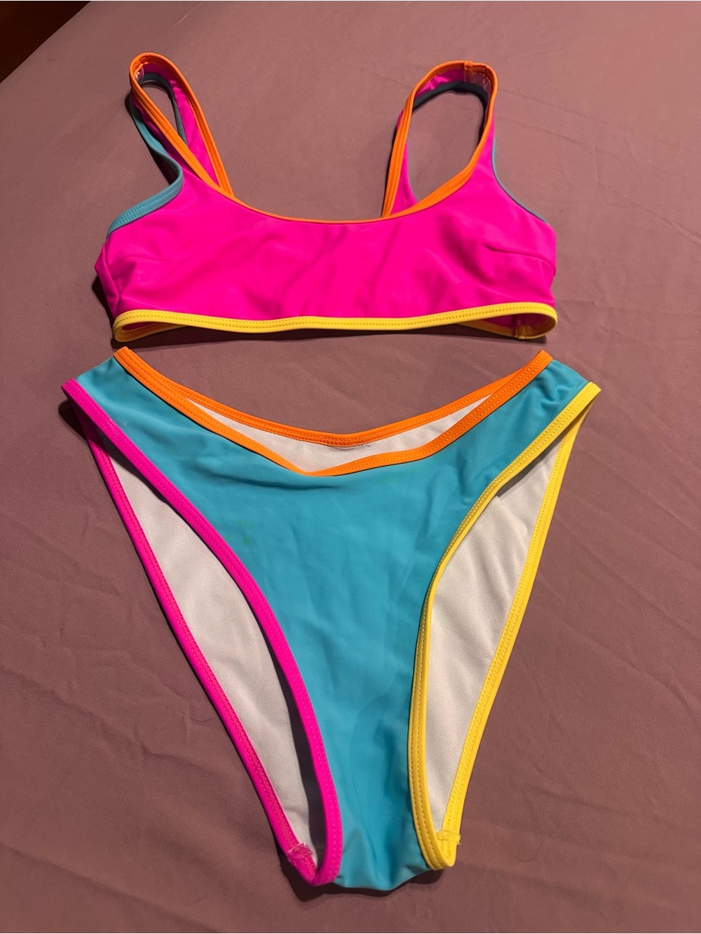 Neon Colorblock Bikini Set - Pink & Turquoise, Small, NWOT